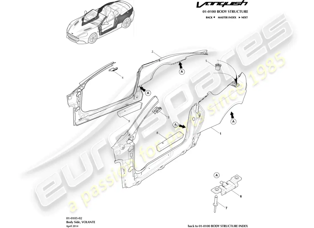 aston martin vanquish (2018) body side, volante parts diagram