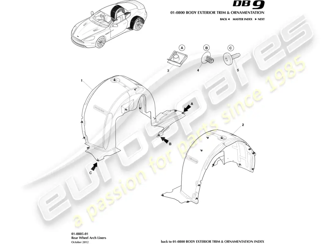 aston martin db9 (2017) rear wheel arch liners parts diagram