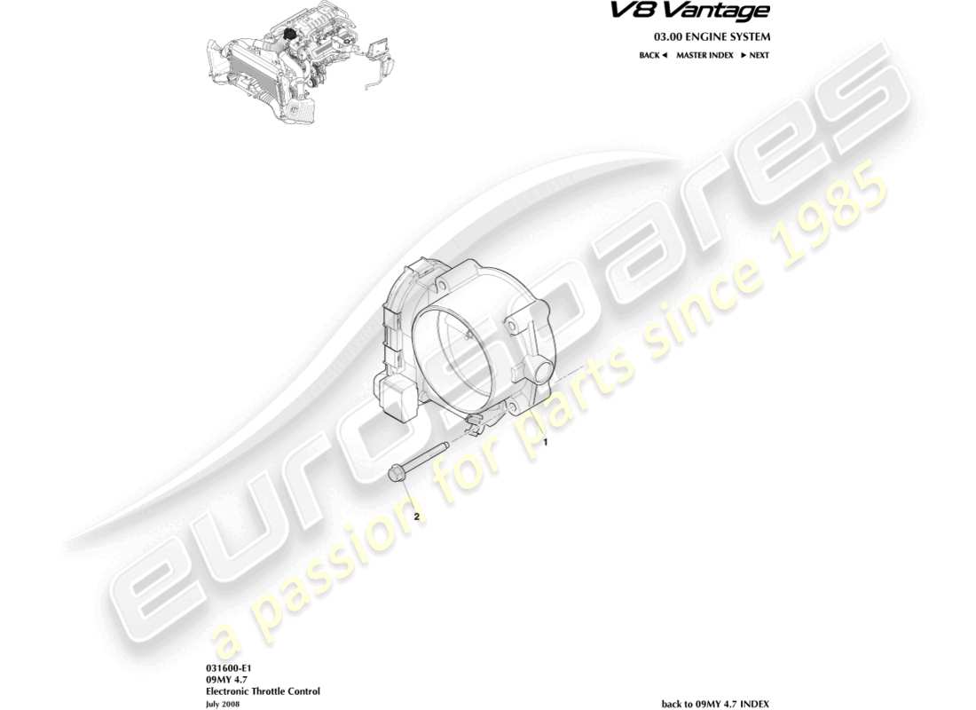 aston martin v8 vantage (2018) accelerator control part diagram