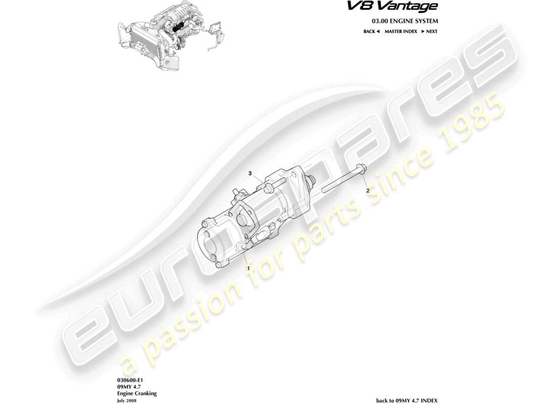 aston martin v8 vantage (2018) starter motor part diagram