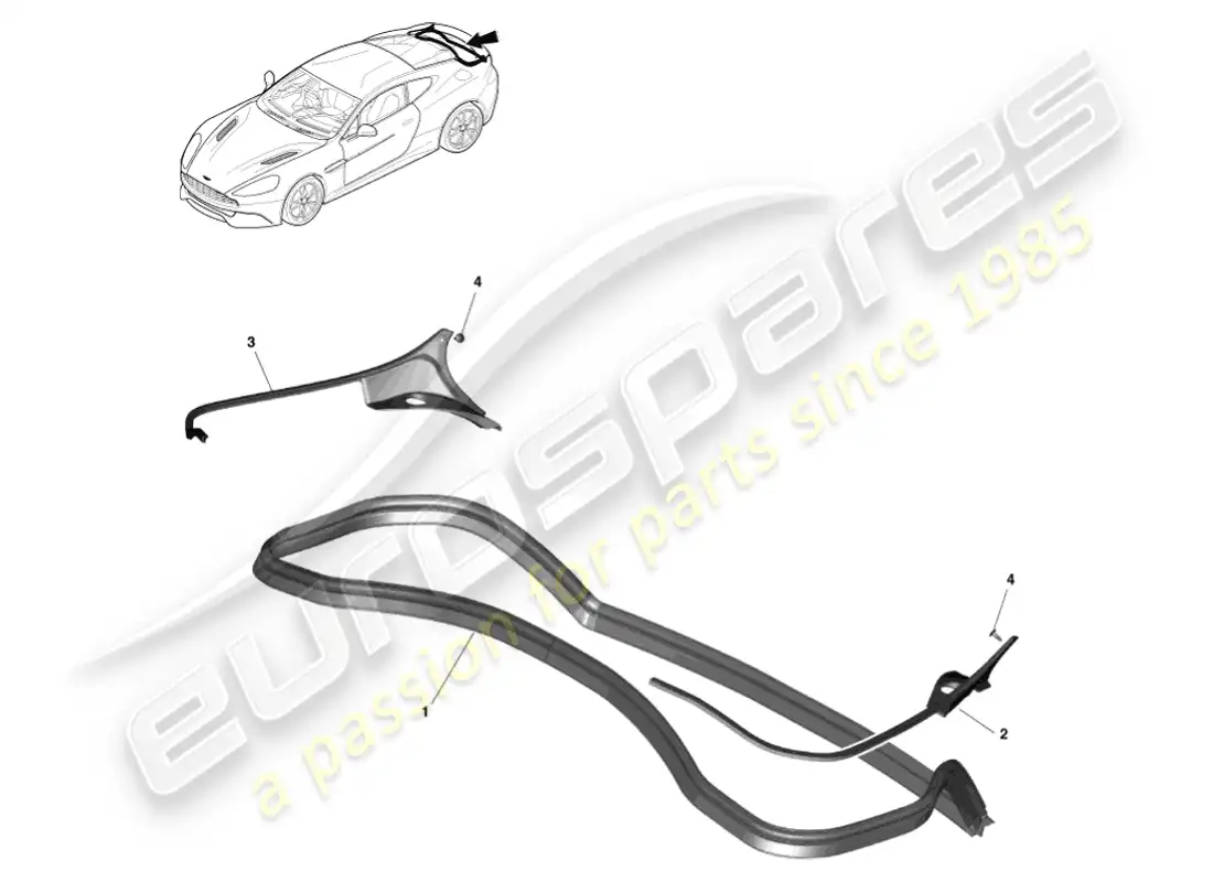 aston martin vanquish (2014) rear closure weatherstrip, coupe parts diagram