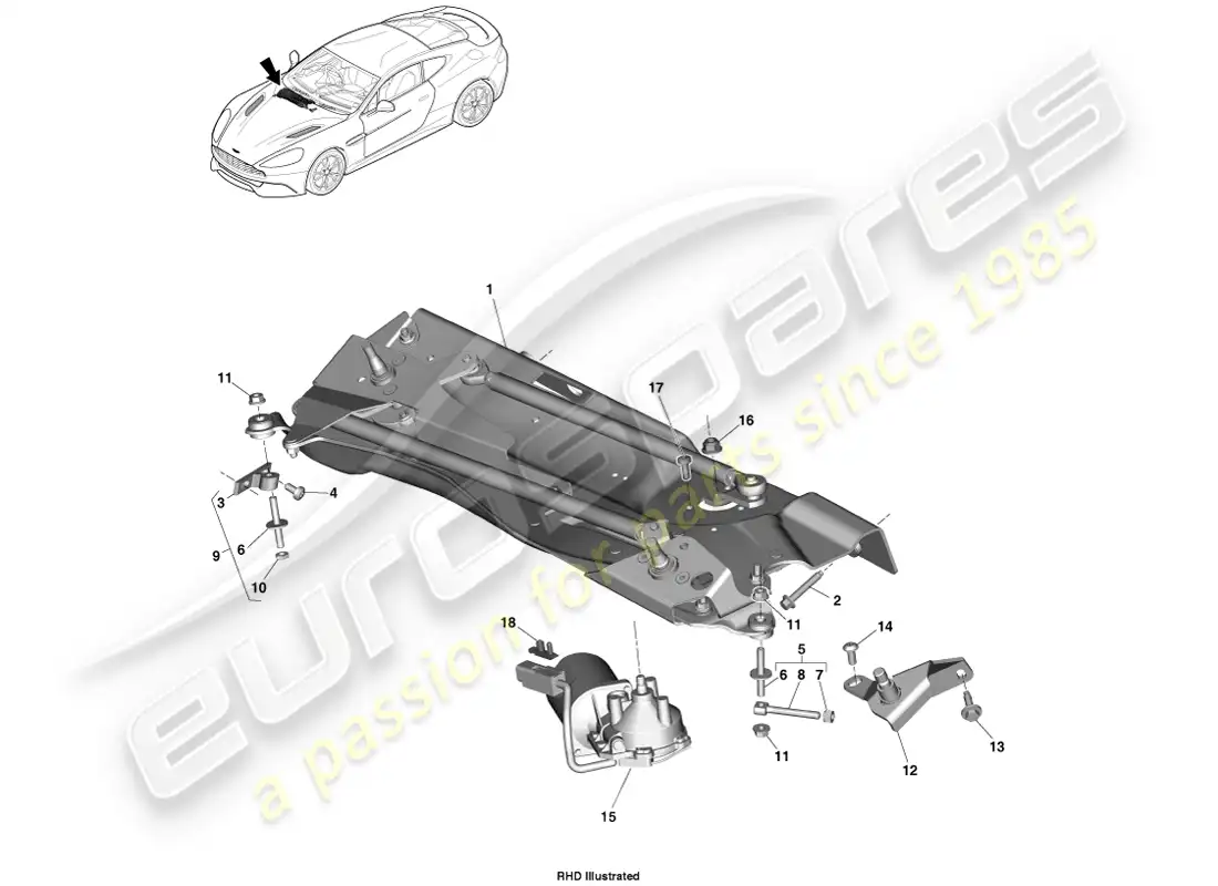 aston martin vanquish (2014) wiper linkage parts diagram