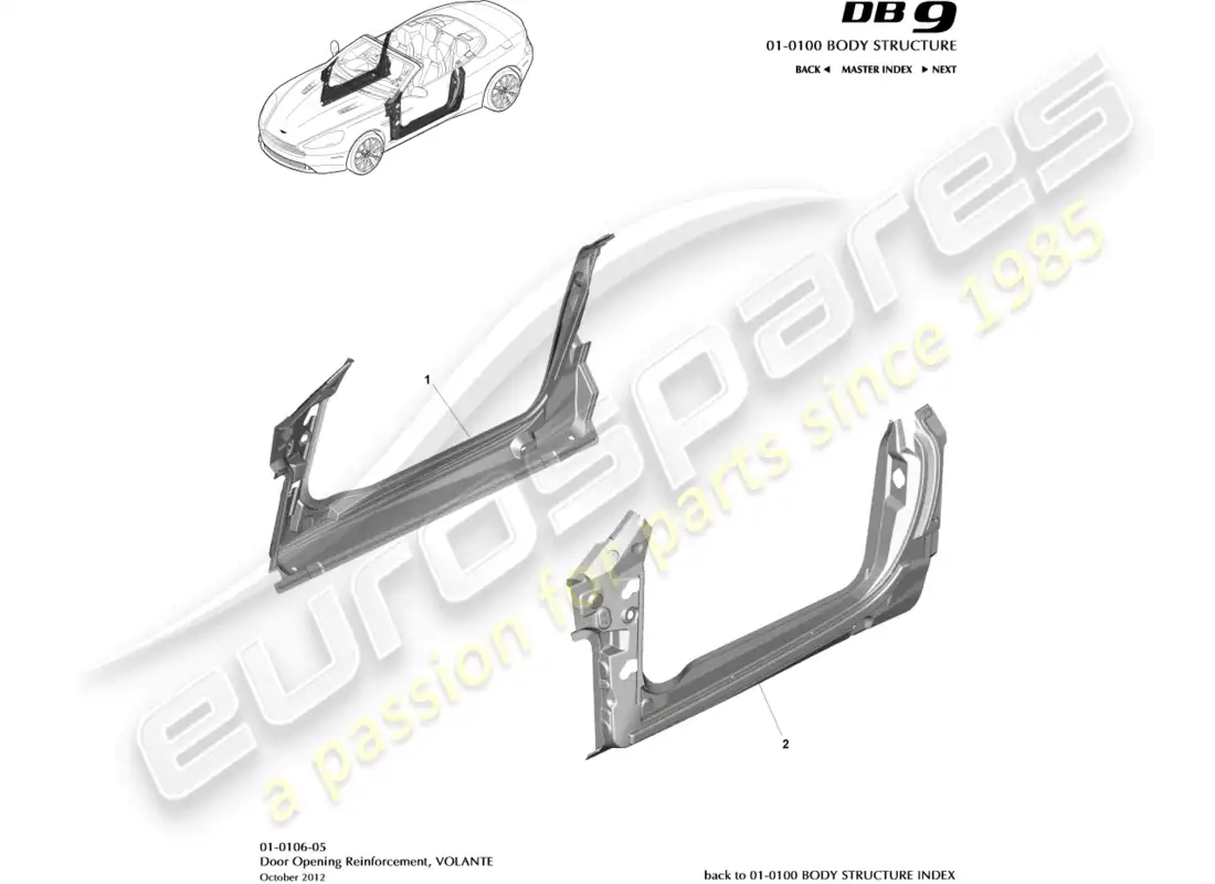 aston martin db9 (2017) door opening frame, volante parts diagram