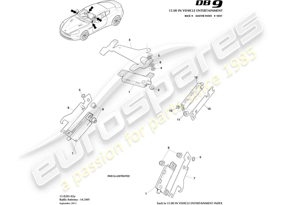 aston martin db9 (2013) radio antenna, 14.5my parts diagram
