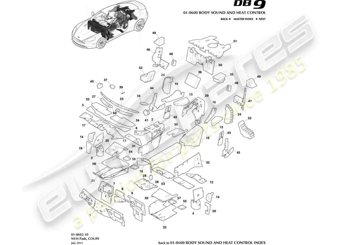 aston martin db9 (2014) nvh pads, coupe parts diagram