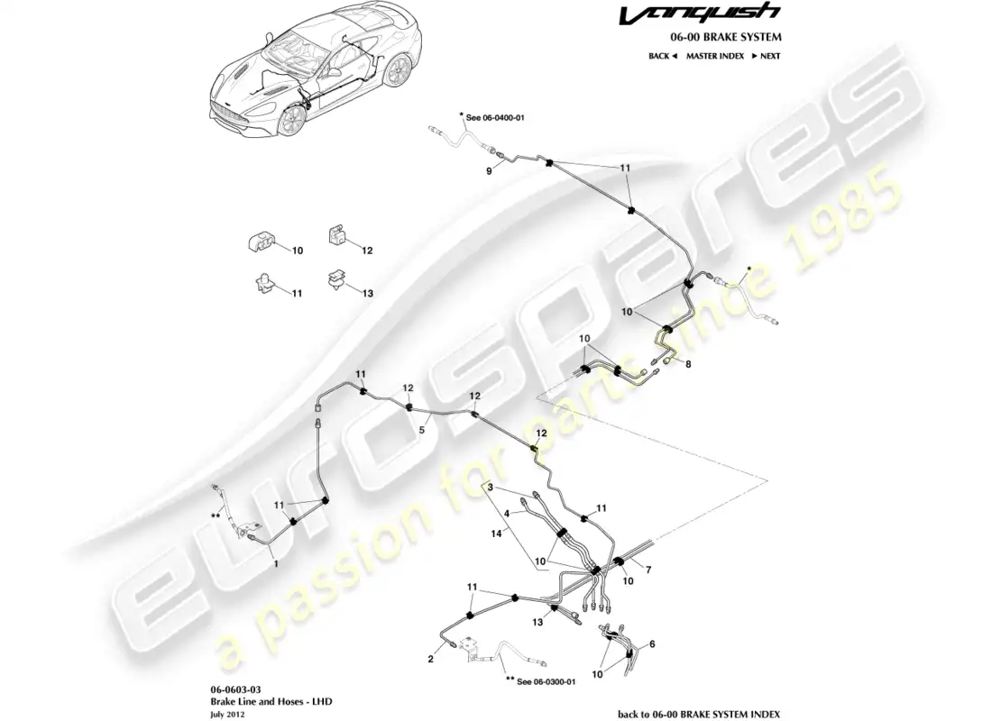 aston martin vanquish (2016) brake lines & hoses, lhd parts diagram