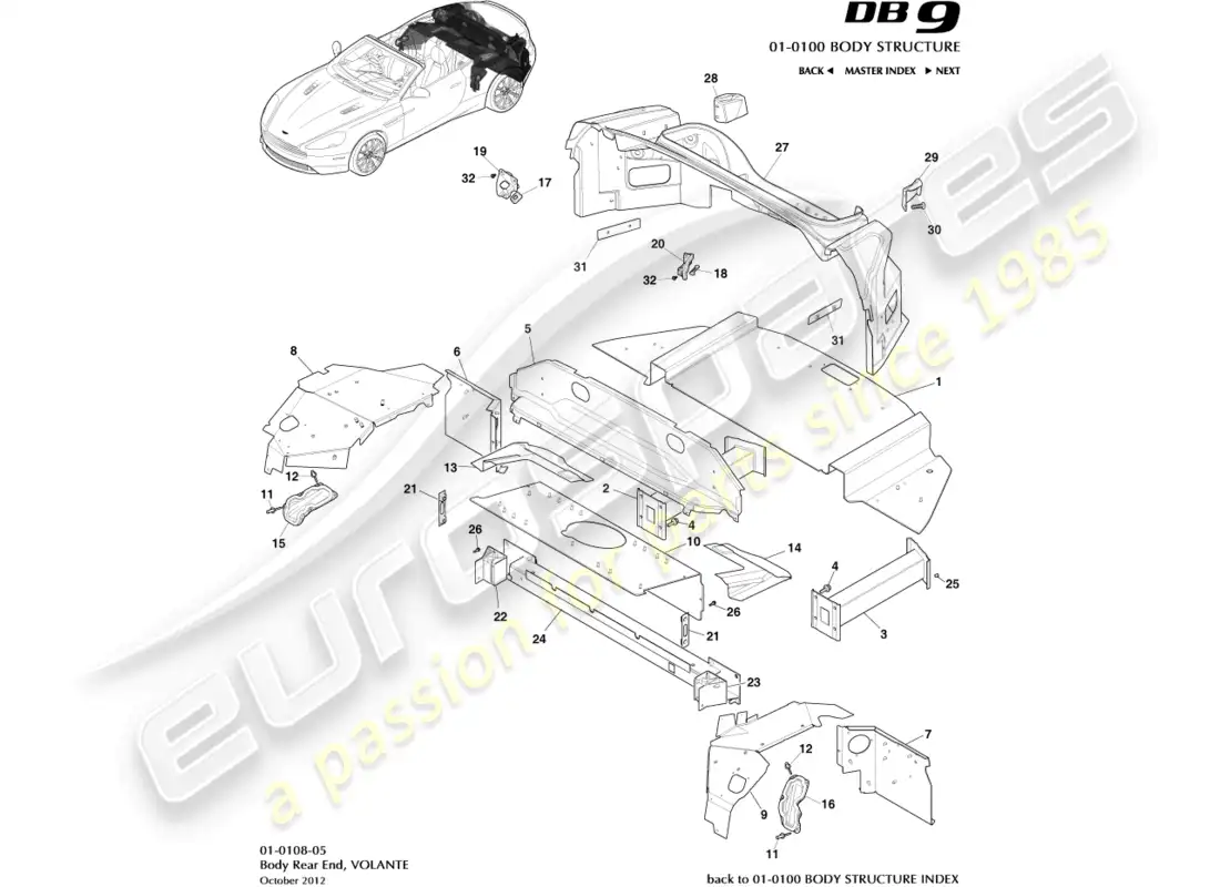 aston martin db9 (2015) body rear end, volante parts diagram