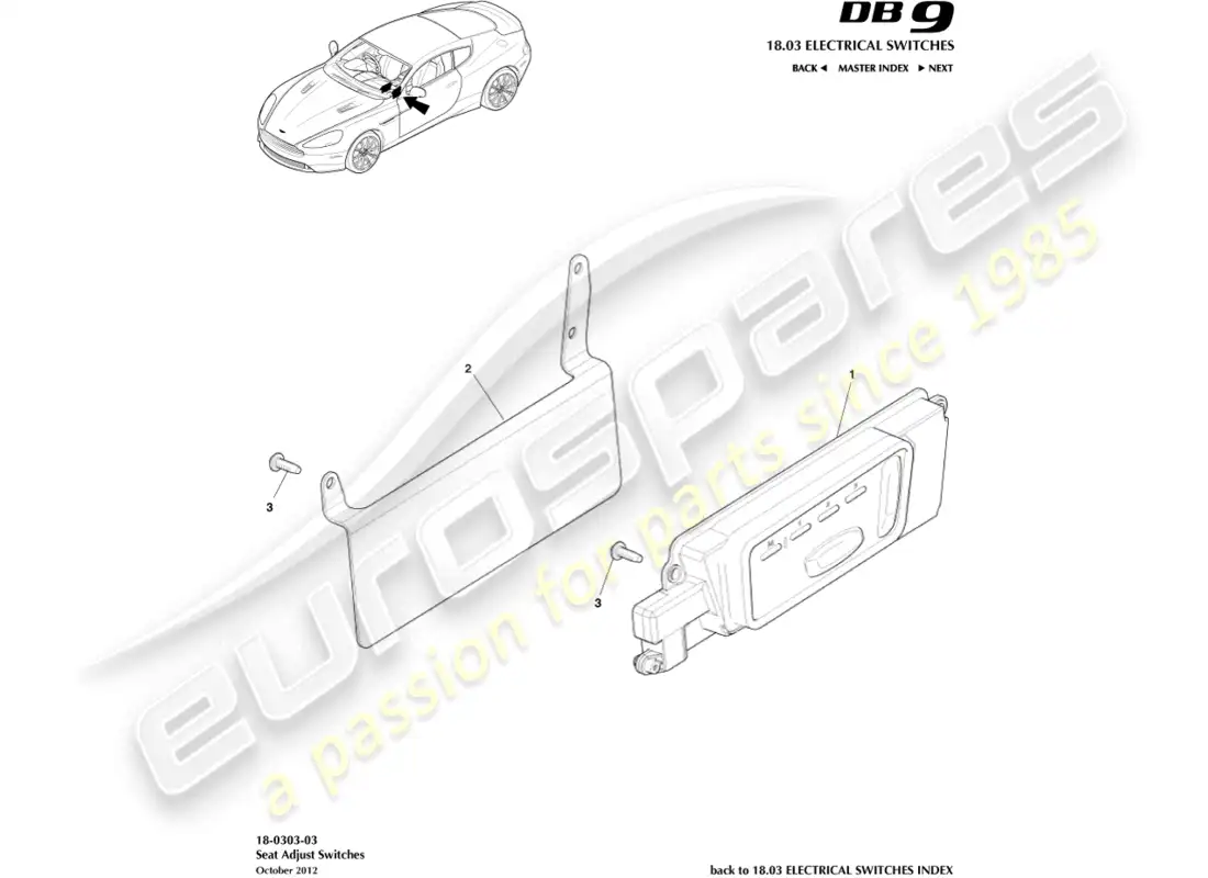 aston martin db9 (2017) seat adjustment switches parts diagram