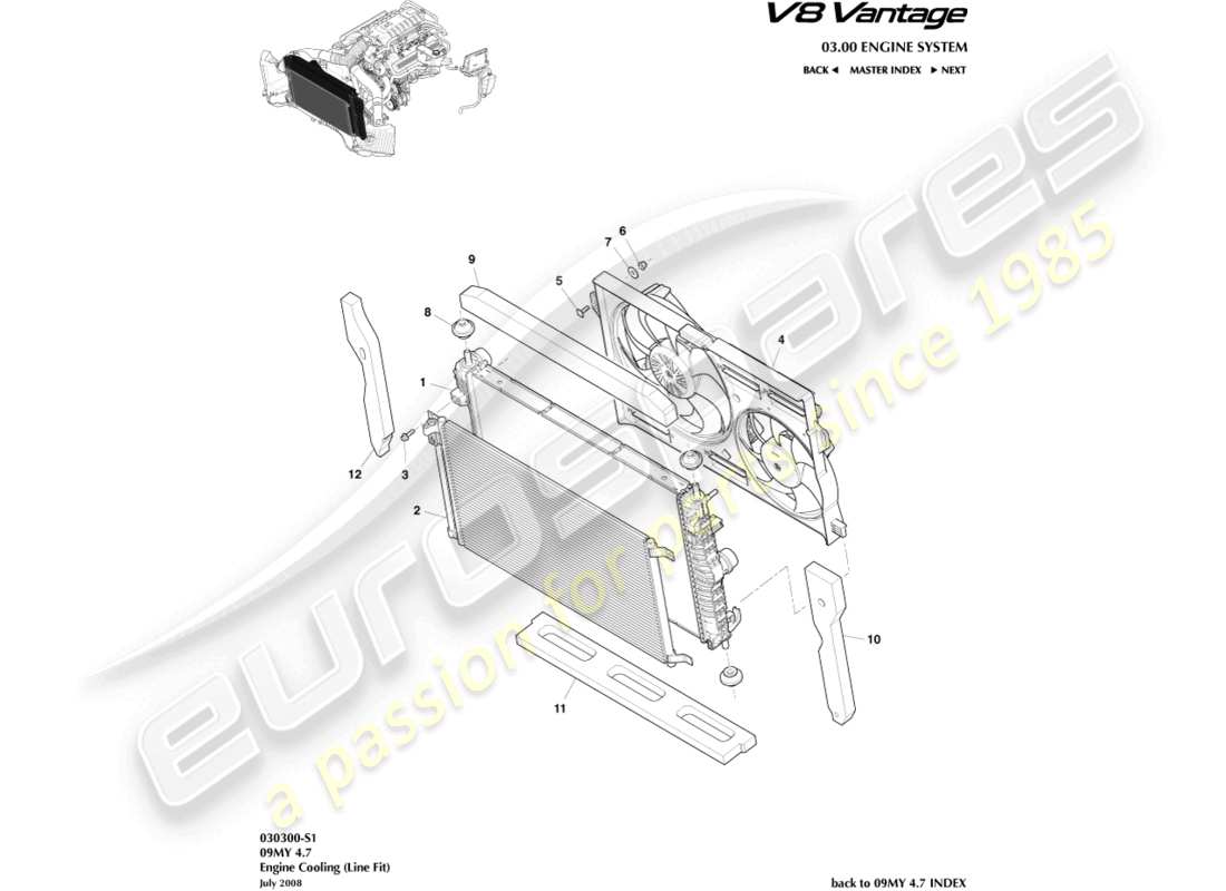 aston martin v8 vantage (2018) engine cooling (line fit) part diagram