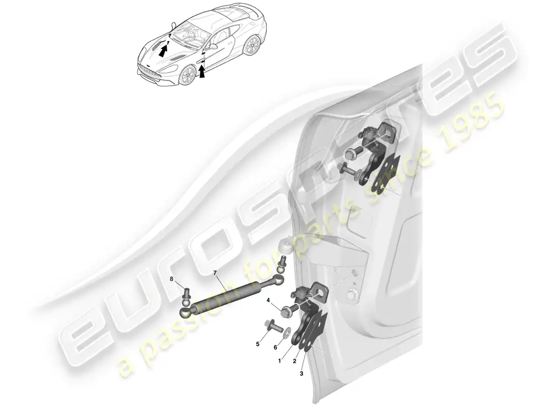 aston martin vanquish (2014) door hinge assembly parts diagram