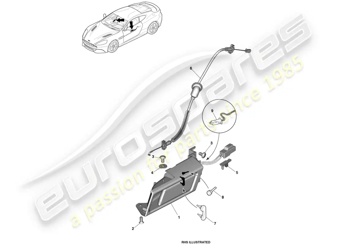 aston martin vanquish (2014) inner handles & actuation parts diagram