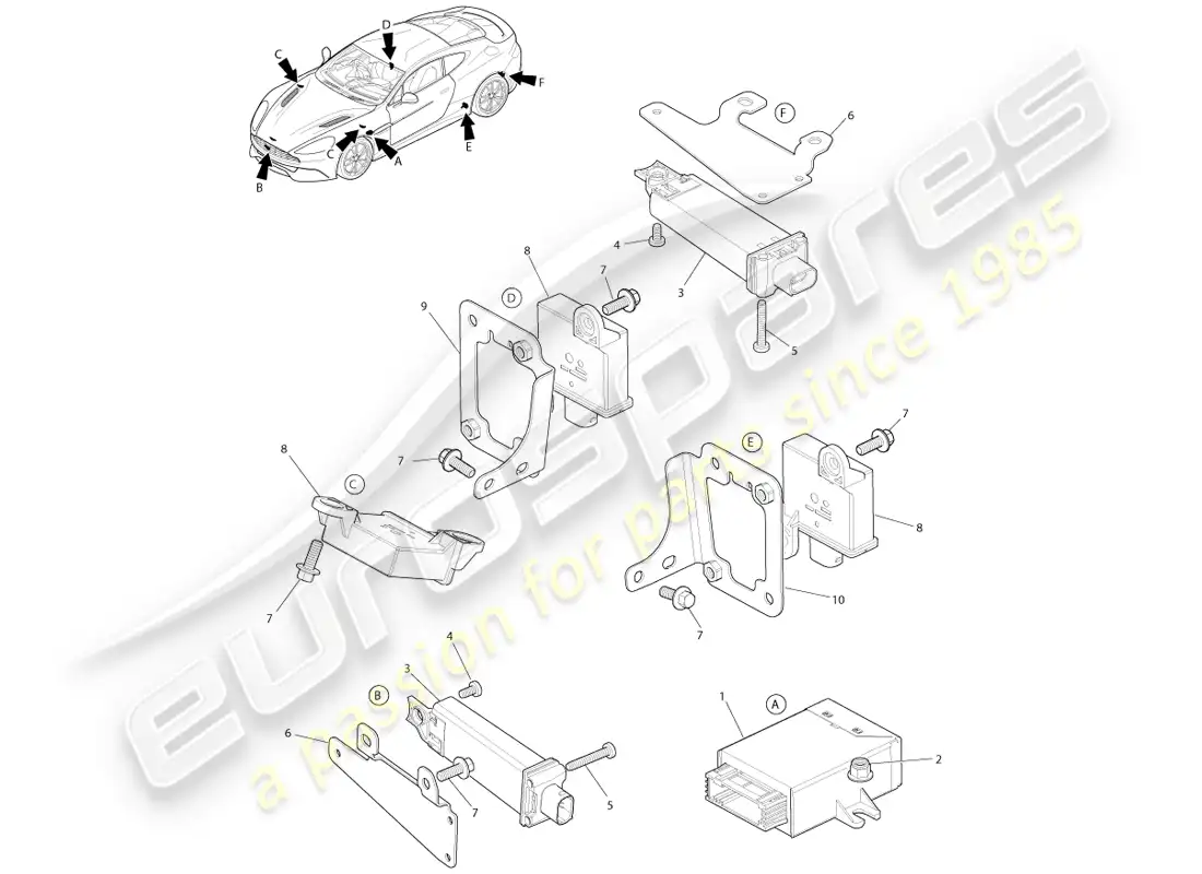 aston martin vanquish (2014) tyre pressure module parts diagram