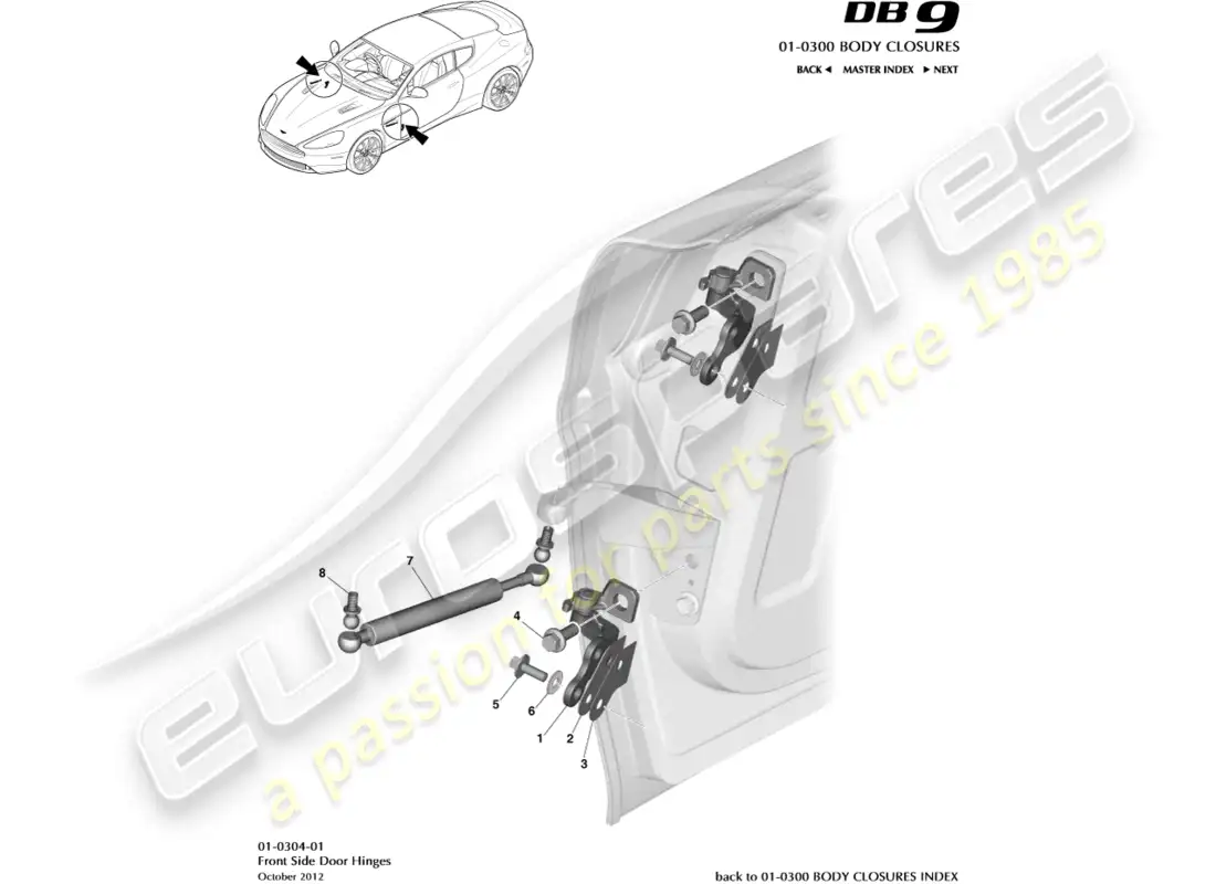 aston martin db9 (2016) door hinge assembly parts diagram