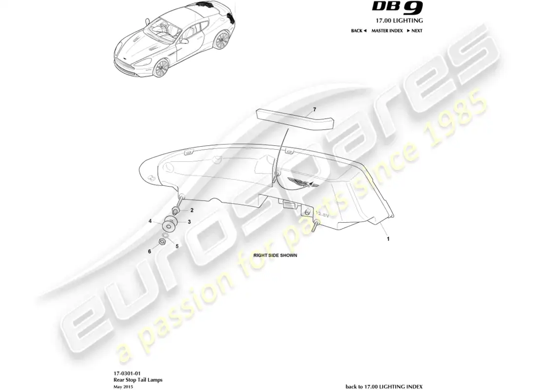 aston martin db9 (2017) rear lamps parts diagram
