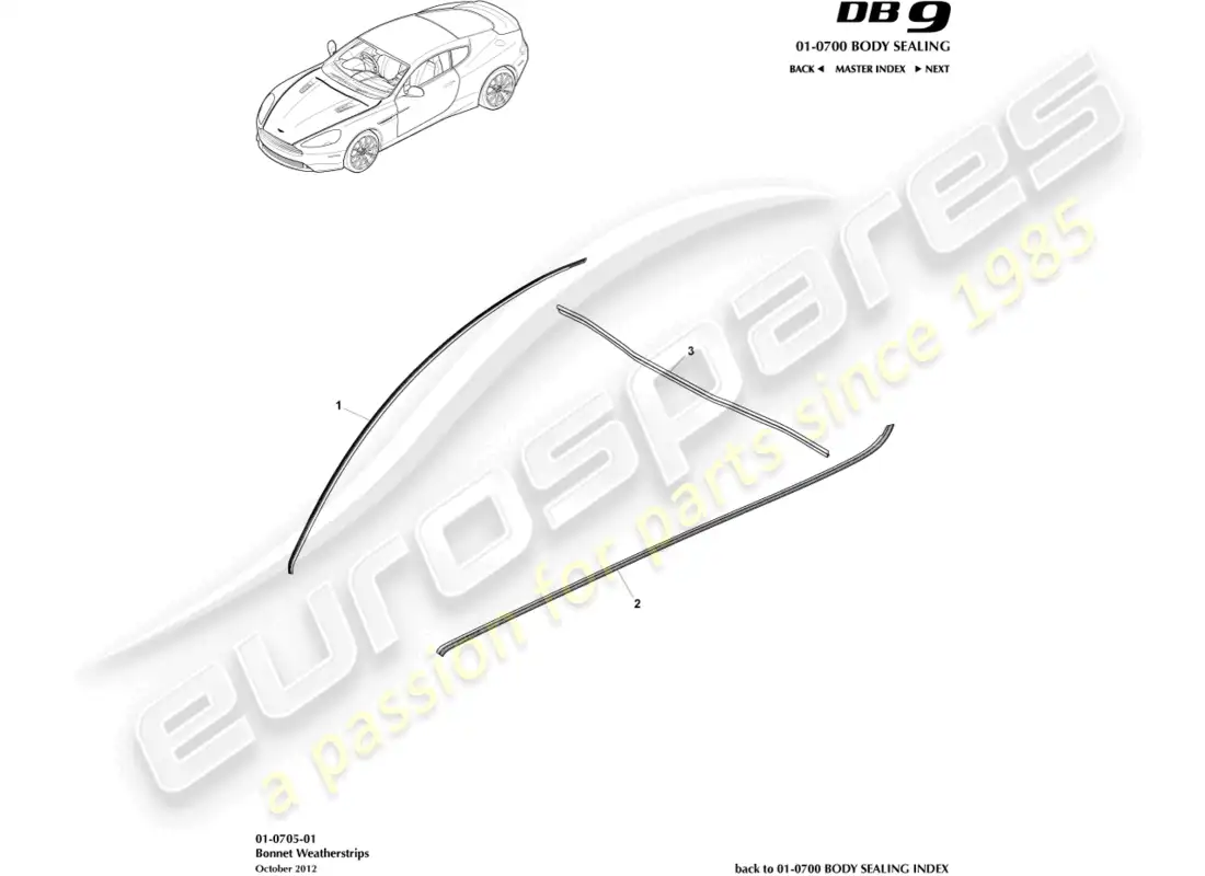 aston martin db9 (2015) bonnet weatherstrips parts diagram