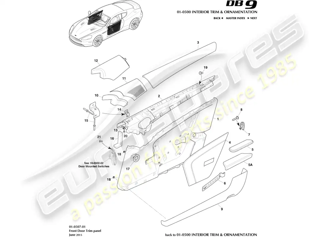 aston martin db9 (2015) front door trim panel parts diagram
