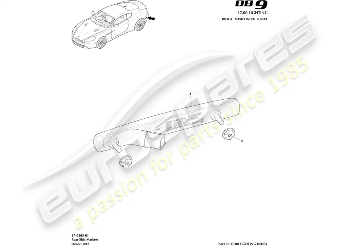 aston martin db9 (2017) rear side markers parts diagram
