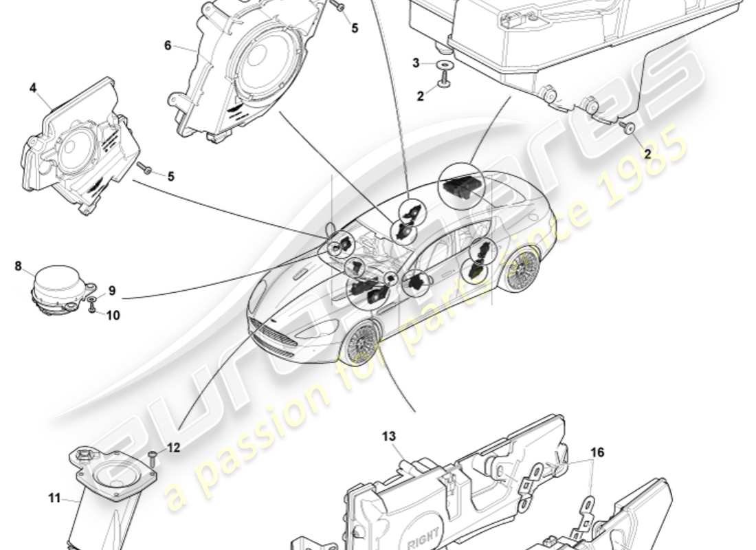 aston martin rapide (2018) speakers, b&o part diagram