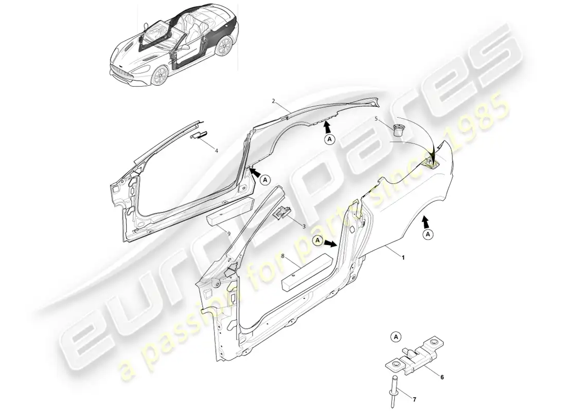 aston martin vanquish (2013) body side, volante parts diagram