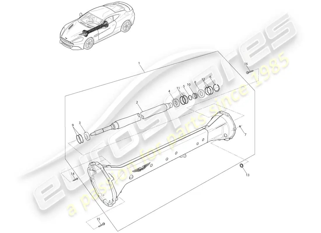 aston martin vanquish (2013) torque tube assembly, 8 spd parts diagram