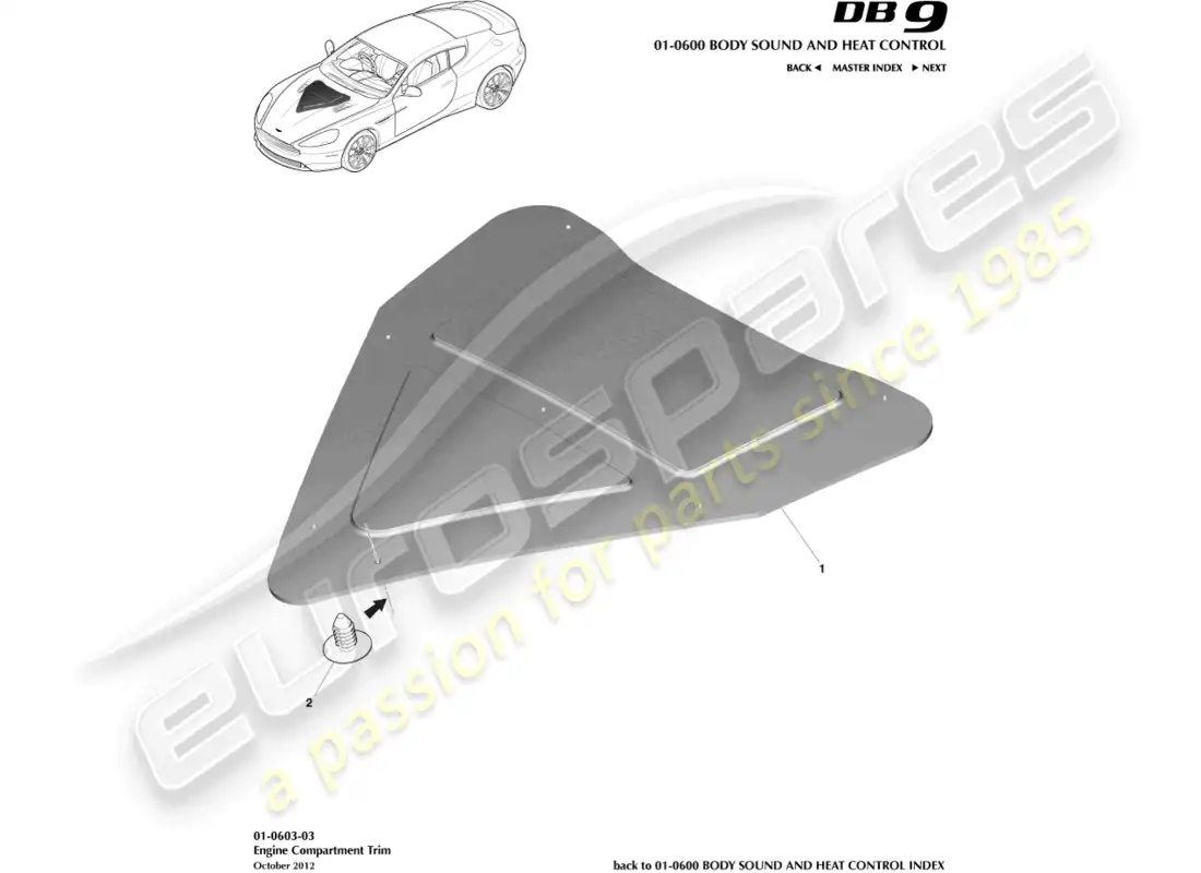 aston martin db9 (2014) engine compartment trim parts diagram
