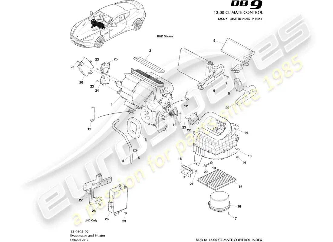 aston martin db9 (2013) hvac unit parts diagram