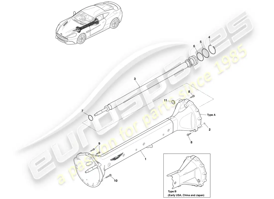 aston martin vanquish (2013) torque tube assembly, 6 spd parts diagram