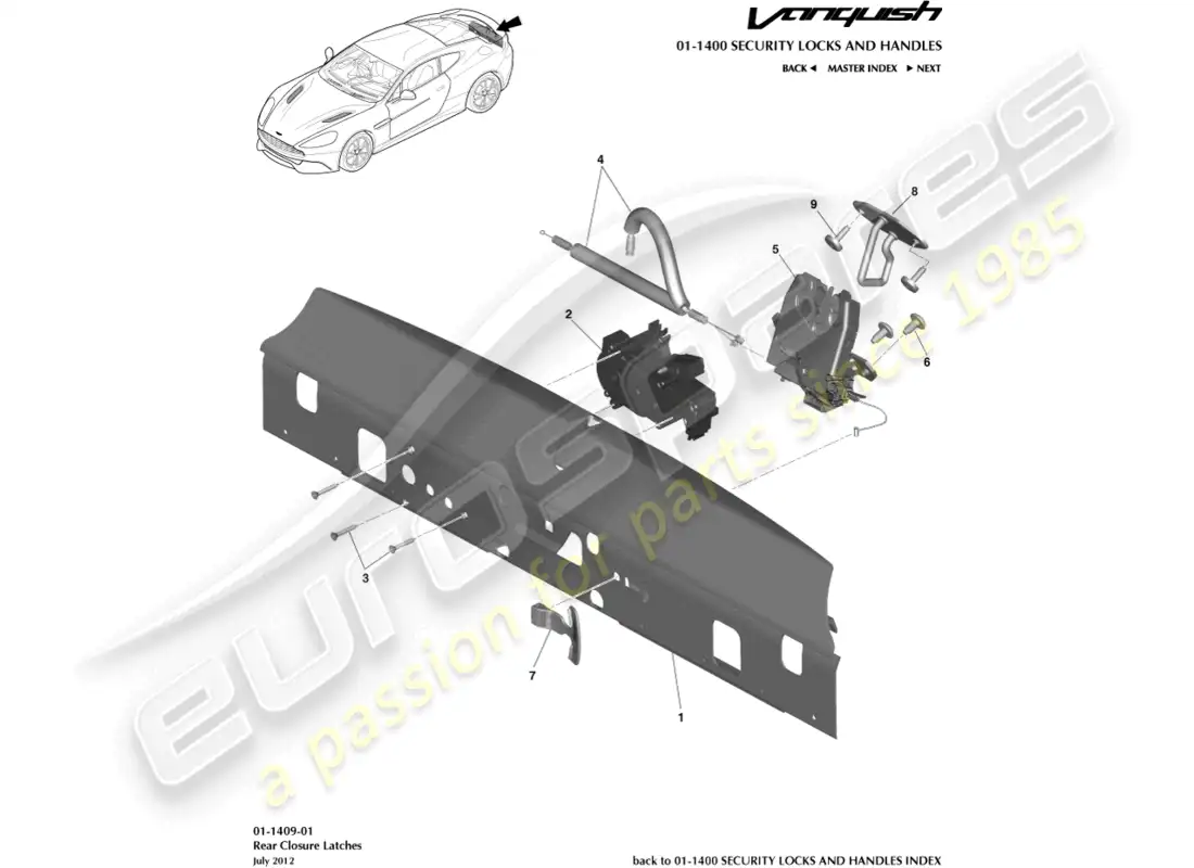 aston martin vanquish (2015) rear closure latches parts diagram