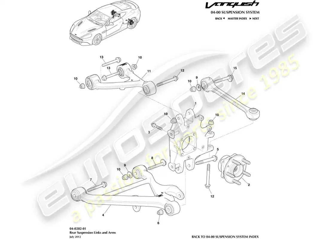 aston martin vanquish (2018) rear suspension assembly parts diagram