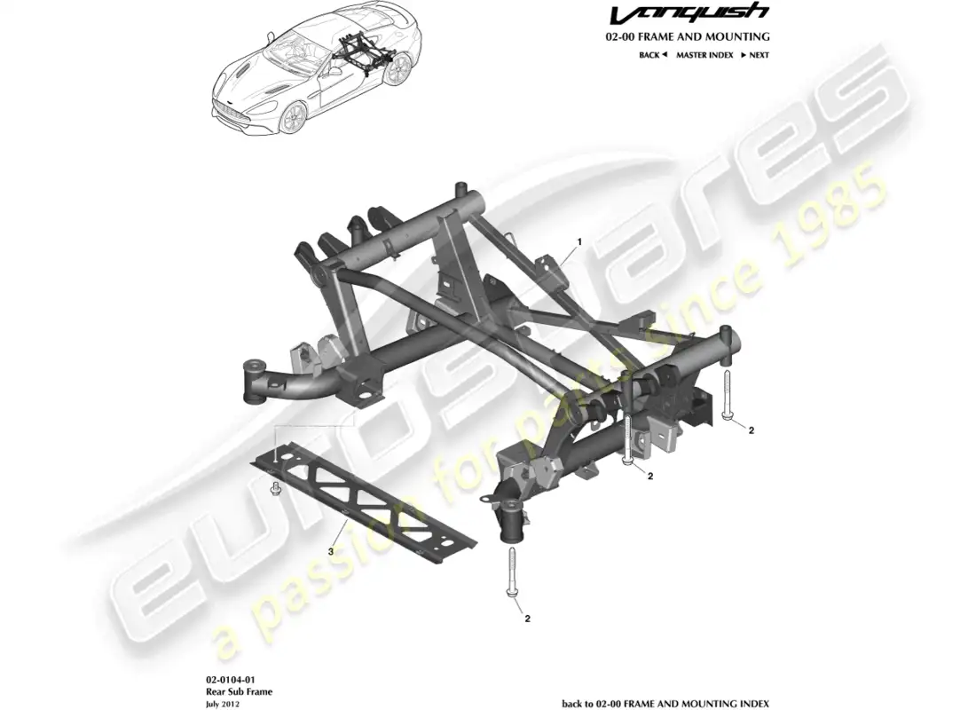 aston martin vanquish (2018) rear subframe parts diagram