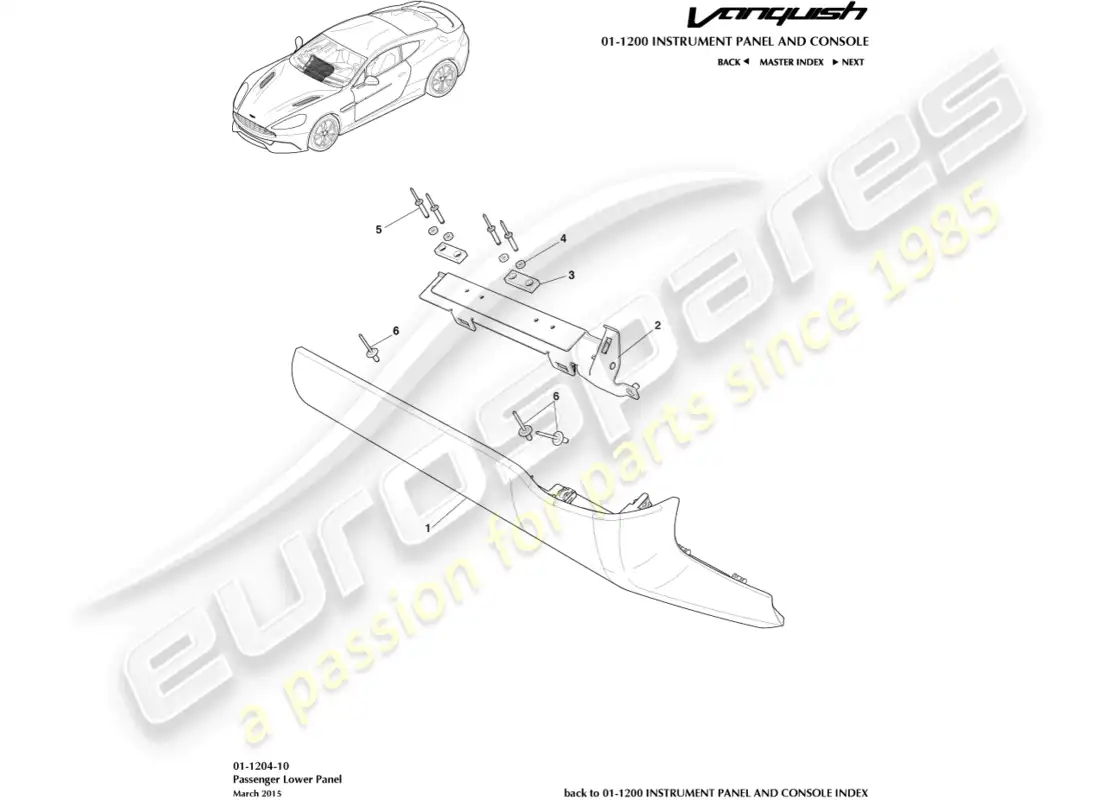 aston martin vanquish (2018) passenger lower panel parts diagram