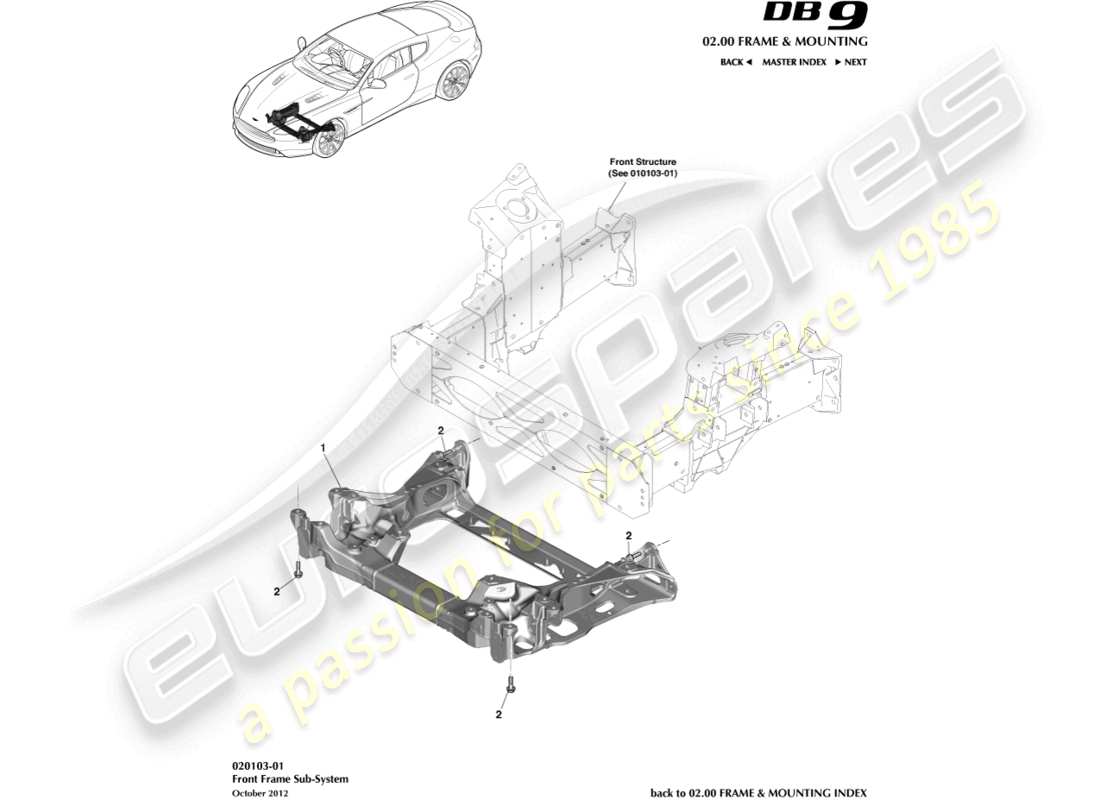 aston martin db9 (2015) front subframe part diagram