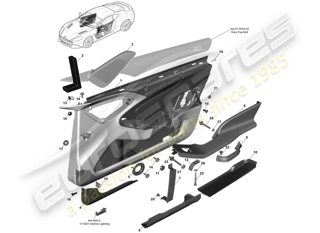 aston martin vanquish (2014) front door trim panel parts diagram