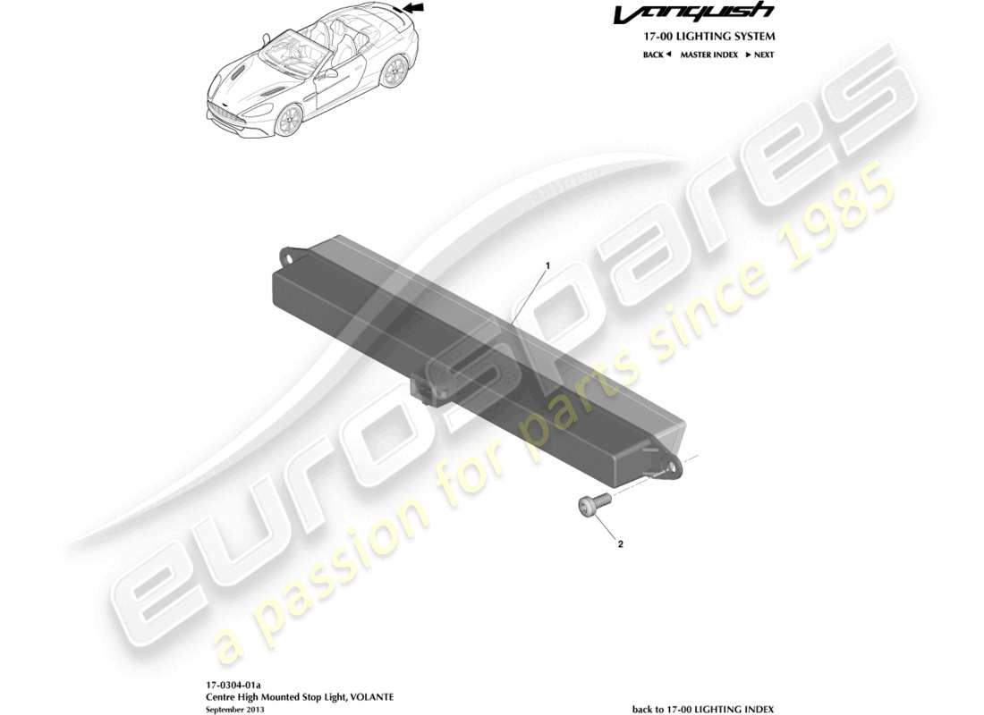 aston martin vanquish (2016) high mounted stop light, volante part diagram