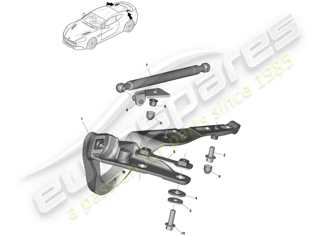 aston martin vanquish (2014) decklid hinges, coupe parts diagram