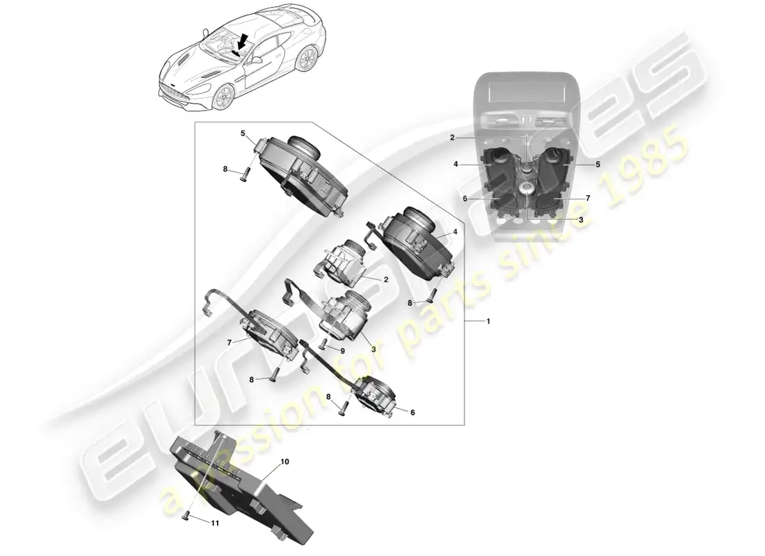aston martin vanquish (2013) infotainment controls parts diagram