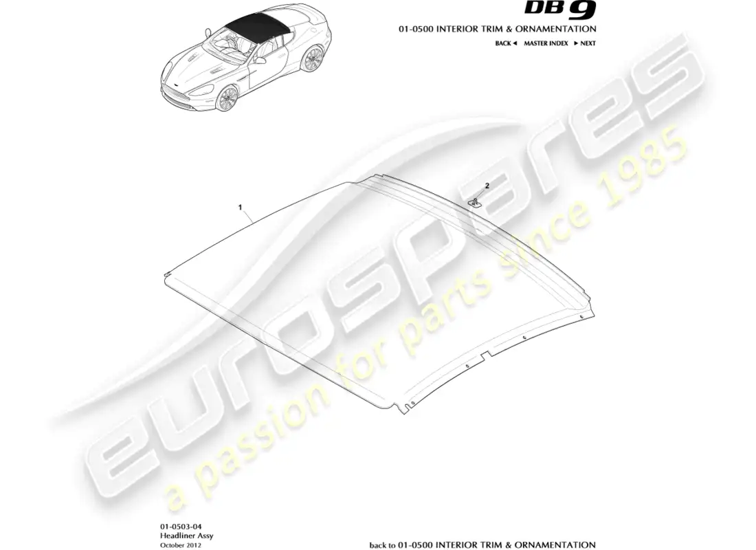 aston martin db9 (2017) headliner assembly parts diagram