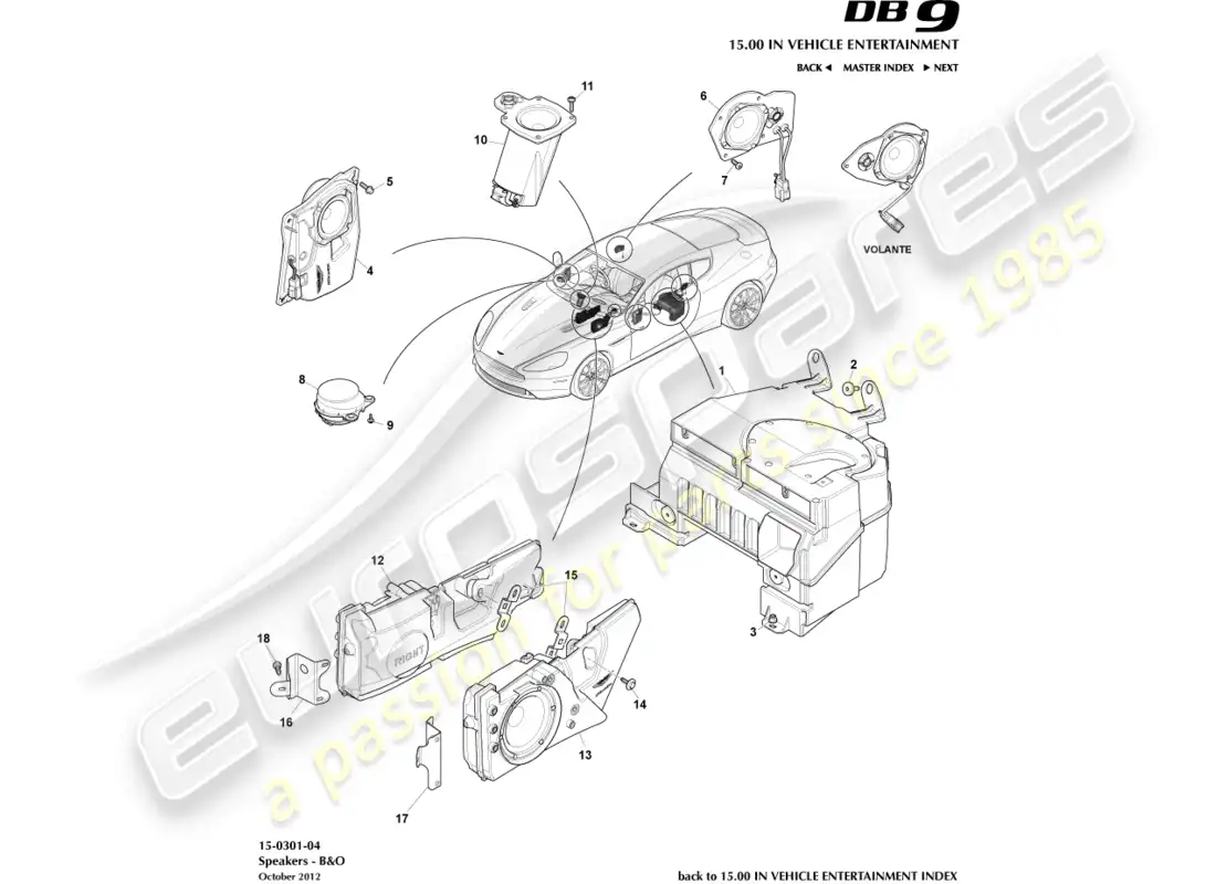 aston martin db9 (2017) speakers, b&o parts diagram
