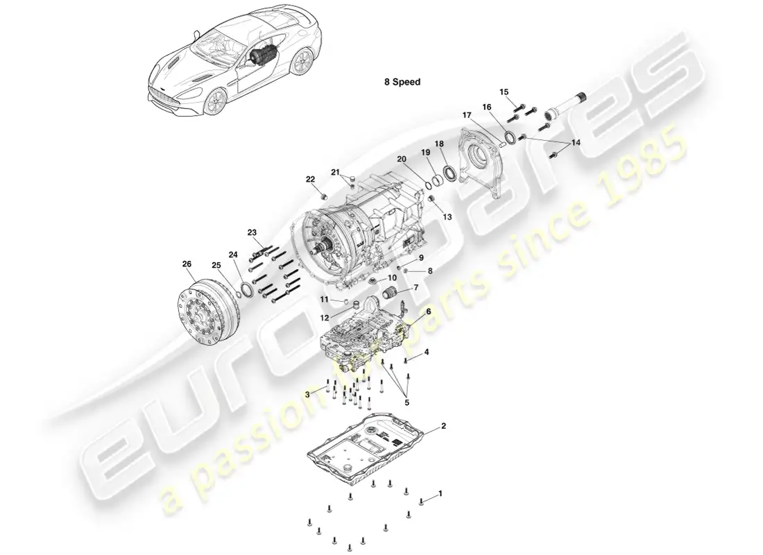 aston martin vanquish (2014) transmission kits, 8 spd parts diagram