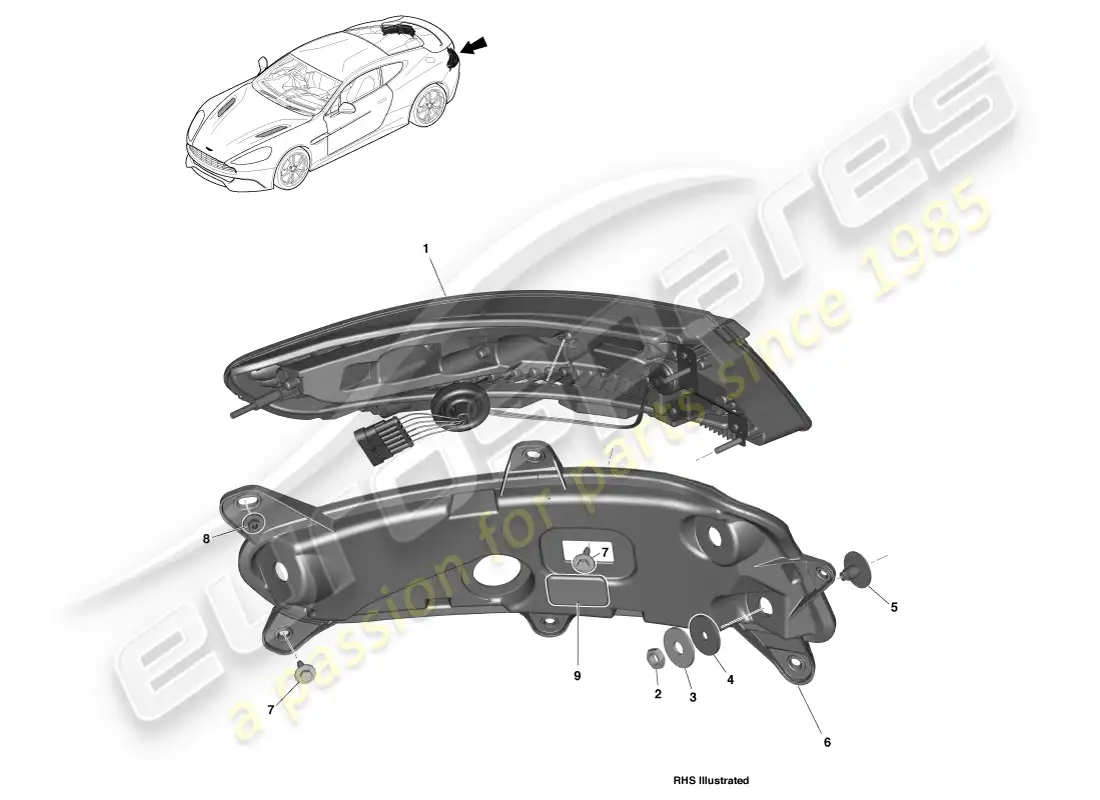 aston martin vanquish (2014) rear lamps parts diagram
