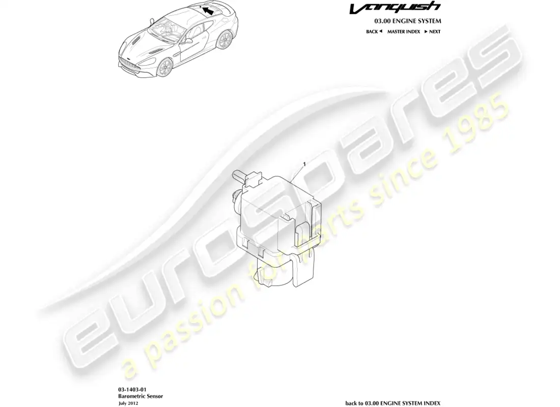 aston martin vanquish (2017) barometric sensor parts diagram