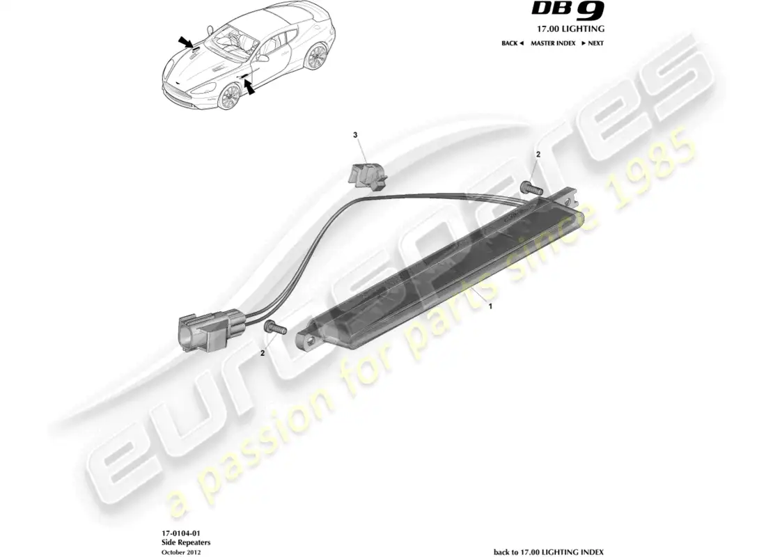 aston martin db9 (2015) side repeaters parts diagram