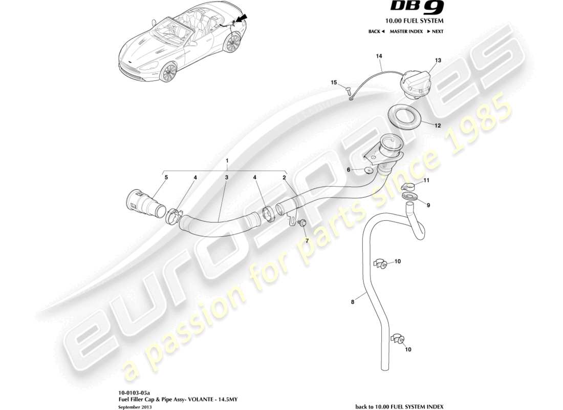 aston martin db9 (2016) fuel filler assembly, volante 14.5my part diagram