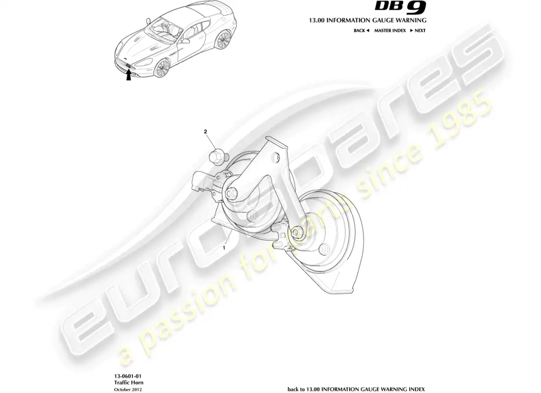 aston martin db9 (2016) traffic horn parts diagram