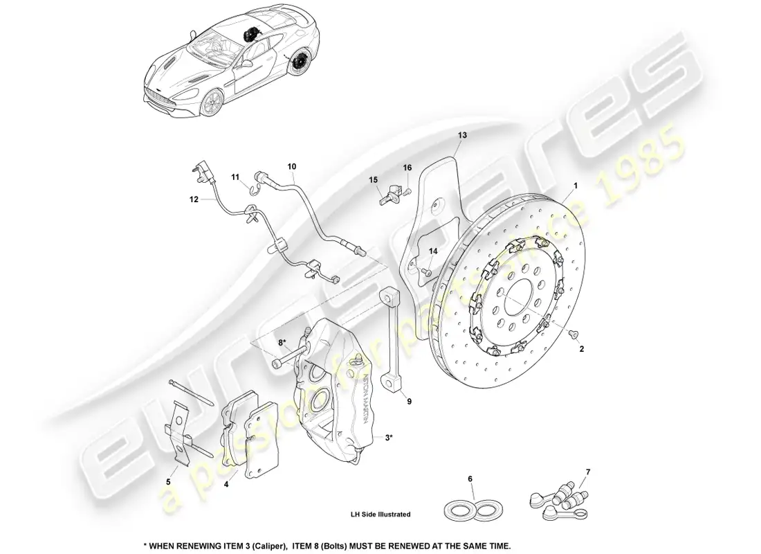 aston martin vanquish (2013) rear brake system parts diagram