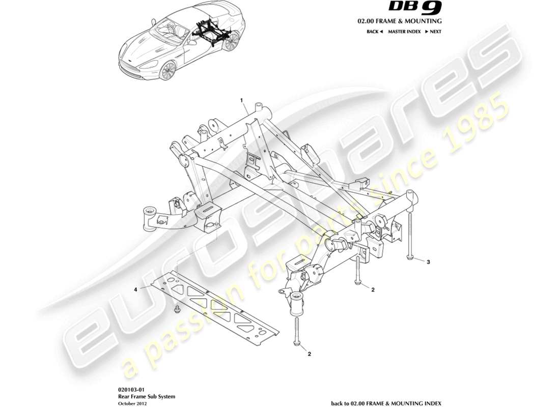 aston martin db9 (2015) rear subframe part diagram