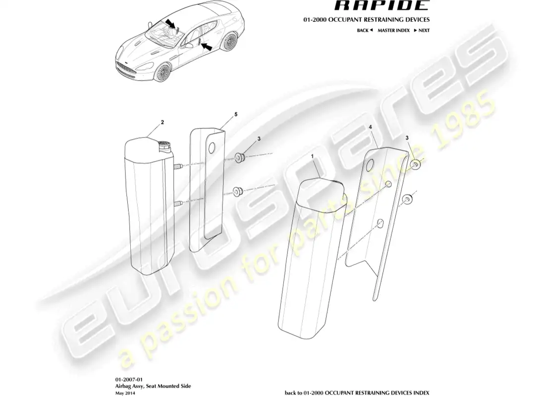 aston martin rapide (2017) seat mounted airbag parts diagram