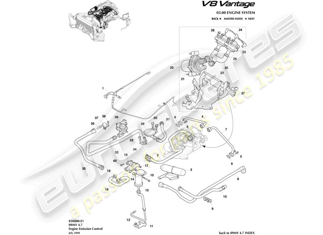 aston martin v8 vantage (2010) emission control parts diagram