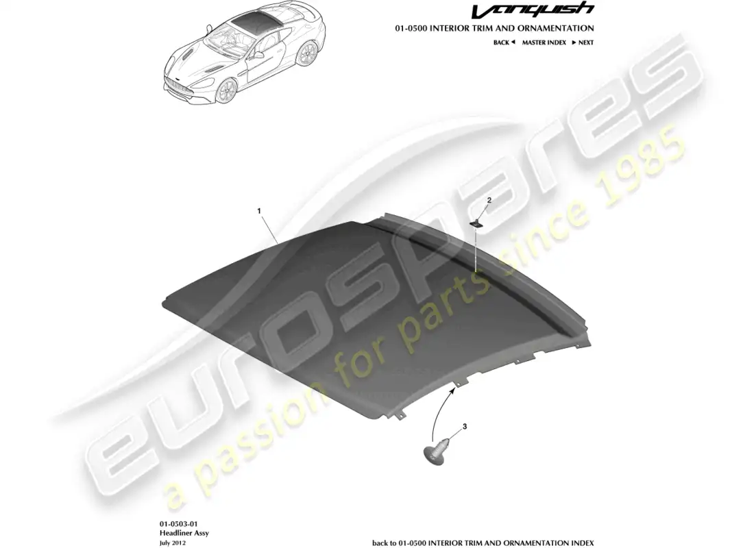 aston martin vanquish (2016) headliner assembly parts diagram