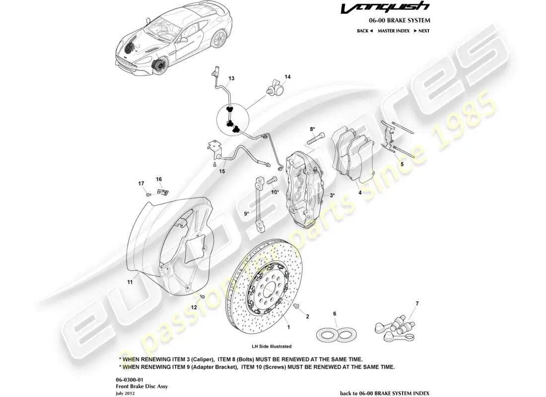 aston martin vanquish (2017) front brake system parts diagram